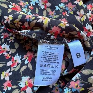 Loft, medium, black with pink, blue flowers, brown leaves